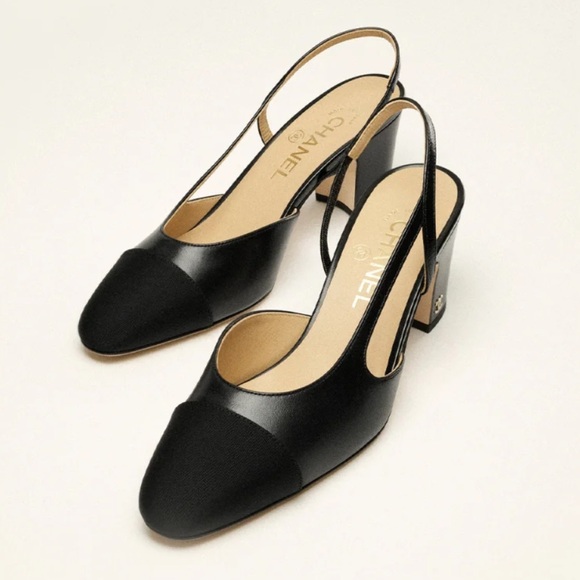 Chanel Black Goatskin Slingbacks - Picture 1 of 10